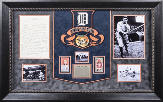 1955 Ty Cobb Handwritten & Signed Letter In 25x37 Framed Photo Collage Display (PSA/DNA)
